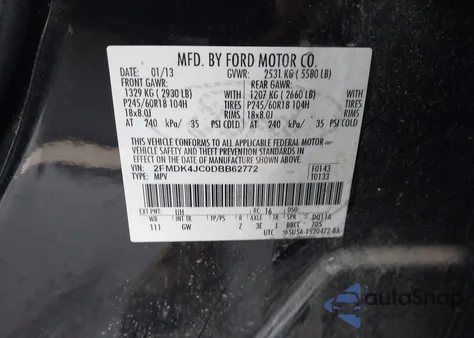 2013 Ford Edge Sel z USA, uszkodzony, nr VIN 2FMDK4JC0DBB62772